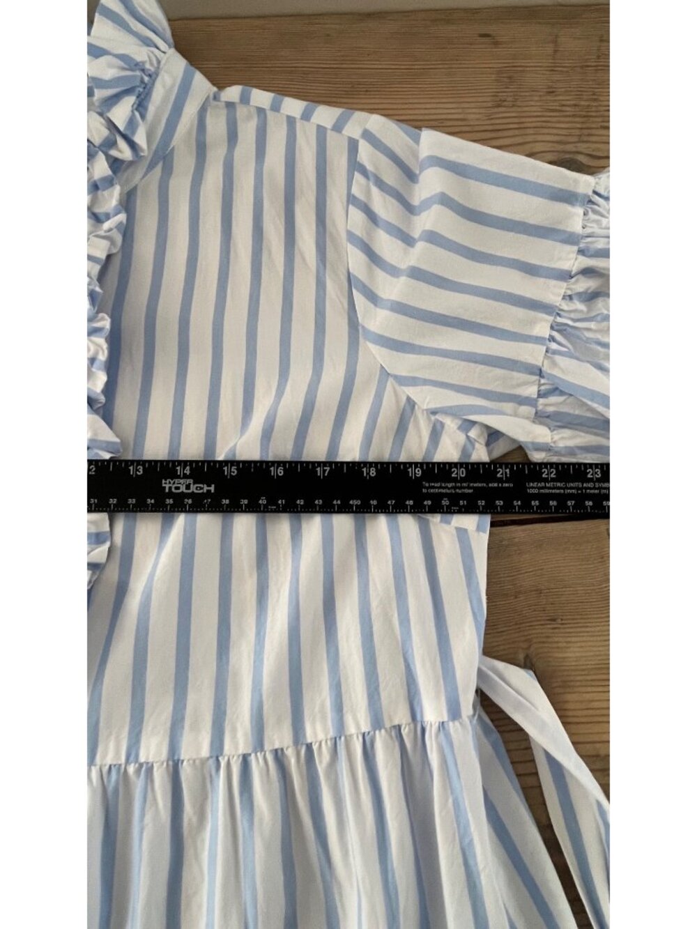 Crown & Ivy Maxi Dress Womens L Blue Stripe Ruffle Stand Collar Tiered Coastal - Picture 6 of 7